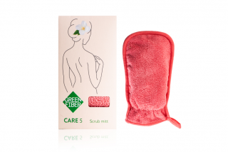 Green Fiber CARE 5, scrub mitt Scrubbing mitten for the shower coral